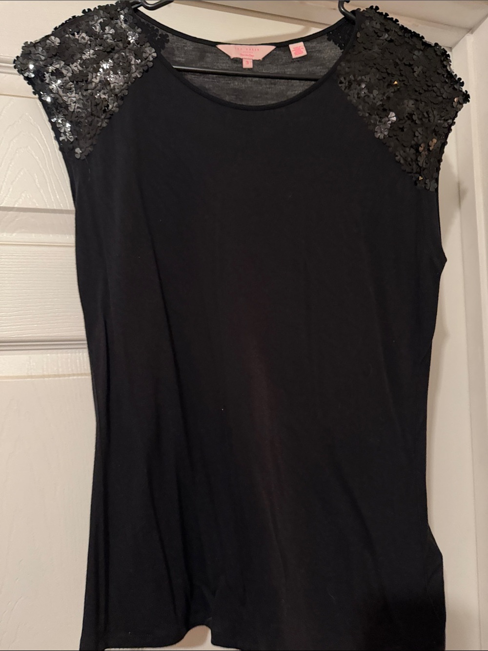 Ted Baker Pink Clove Black Sequin Shoulder Cap-Sleeve Top